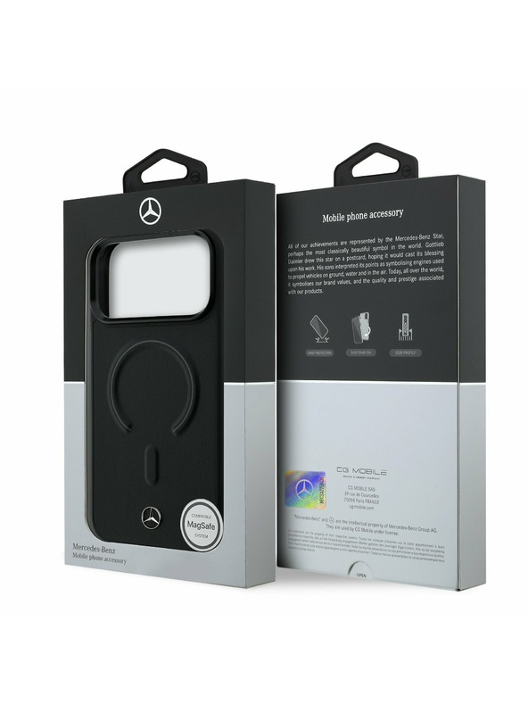 Mercedes Mercedes PU Leather 3D MagSafe Заден калъф за iPhone 17 Pro Black