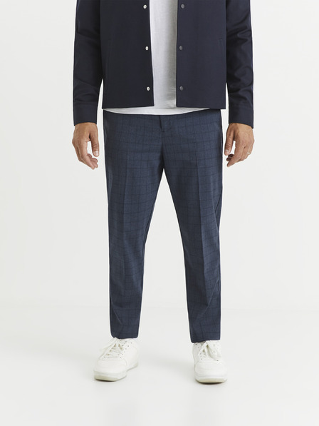 Celio Тъмносин мъжки кариран панталон Celio