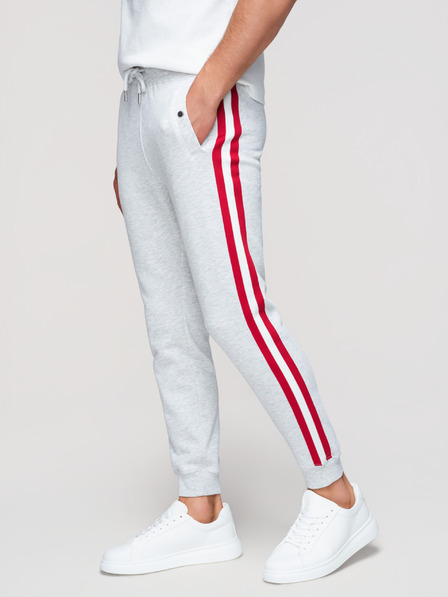 Ombre Clothing Мъжки спортни панталони с подравяне и рибровидност на крачолите - сив меланж V1 P1519 Ombre Clothing