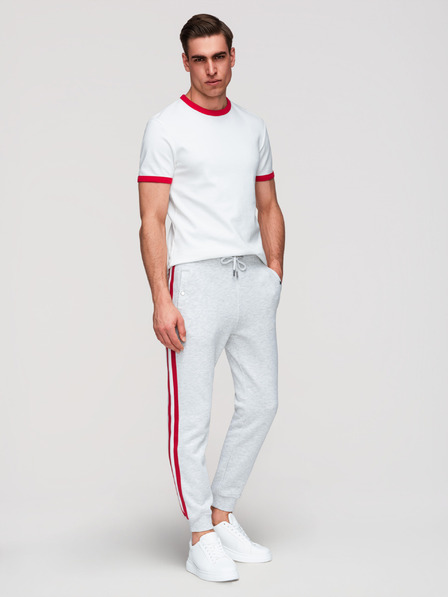 Ombre Clothing Мъжки спортни панталони с подравяне и рибровидност на крачолите - сив меланж V1 P1519 Ombre Clothing