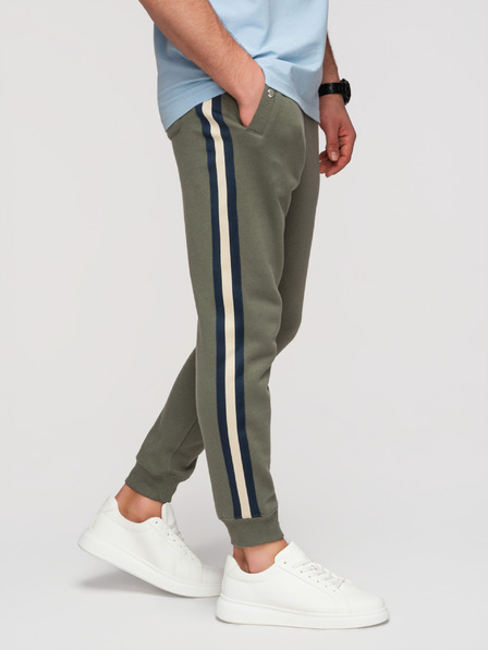 Ombre Clothing Мъжки спортни панталони с подравяне и рибровидност на крачолите - маслиненозелена V2 P1519 Ombre Clothing