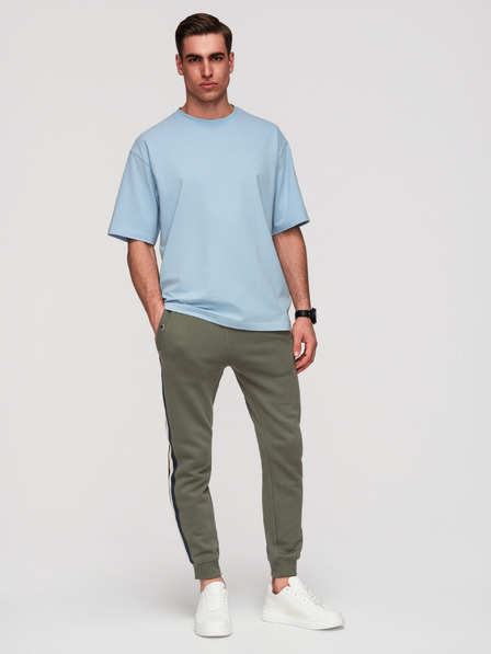 Ombre Clothing Мъжки спортни панталони с подравяне и рибровидност на крачолите - маслиненозелена V2 P1519 Ombre Clothing