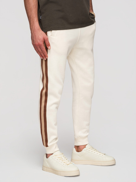 Ombre Clothing Мъжки спортни панталони с подравяне и рибровидни крачоли - кремава V3 P1519 Ombre Clothing