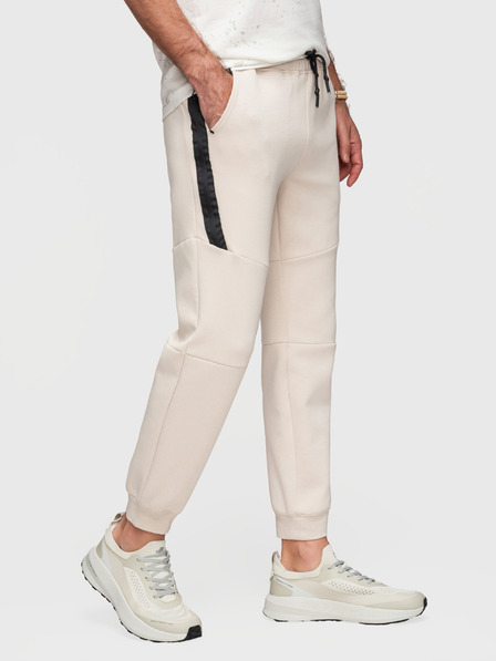 Ombre Clothing Мъжки спортни панталони с рибровидни маншети и декоративна цип - пясъчна V6 P1520 Ombre Clothing