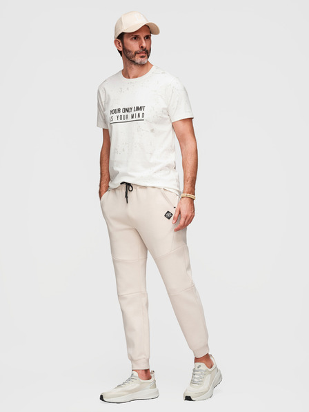 Ombre Clothing Мъжки спортни панталони с рибровидни маншети и декоративна цип - пясъчна V6 P1520 Ombre Clothing