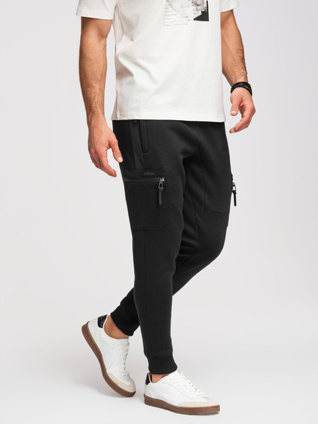 Ombre Clothing Мъжки спортни панталони JOGGER с контрастни вложки и джобове на бедрата - черни V1 OM-PASK-0222 Ombre Clothing
