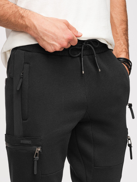 Ombre Clothing Мъжки спортни панталони JOGGER с контрастни вложки и джобове на бедрата - черни V1 OM-PASK-0222 Ombre Clothing