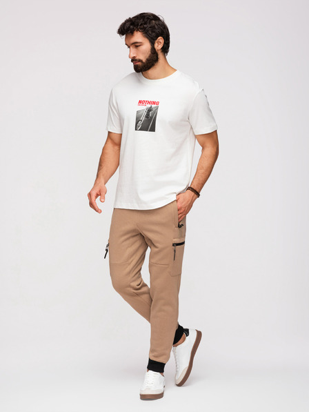 Ombre Clothing Мъжки спортни панталони JOGGER с джобове на бедрата и контрастни вложки - светлокафява V4 OM-PASK-0222 Ombre Clothing