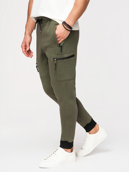 Ombre Clothing Мъжки спортни панталони JOGGER с джобове на бедрата и контрастни вложки - маслиненозелена V5 OM-PASK-0222 Ombre Clothing