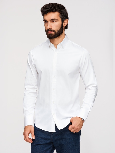 Ombre Clothing Класическа мъжка риза SLIM FIT от сатенирана тъкан - бяла V1 OM-SHOS-0211 Ombre Clothing