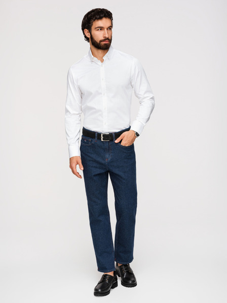 Ombre Clothing Класическа мъжка риза SLIM FIT от сатенирана тъкан - бяла V1 OM-SHOS-0211 Ombre Clothing