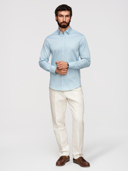 Ombre Clothing Класическа мъжка риза SLIM FIT от сатенирана тъкан - синя V2 OM-SHOS-0211 Ombre Clothing