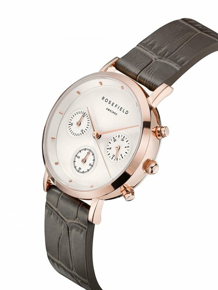 Rosefield Rosefield часовник NCGRG-N95 The Gabby White Sunray Croco Grey Rose Gold