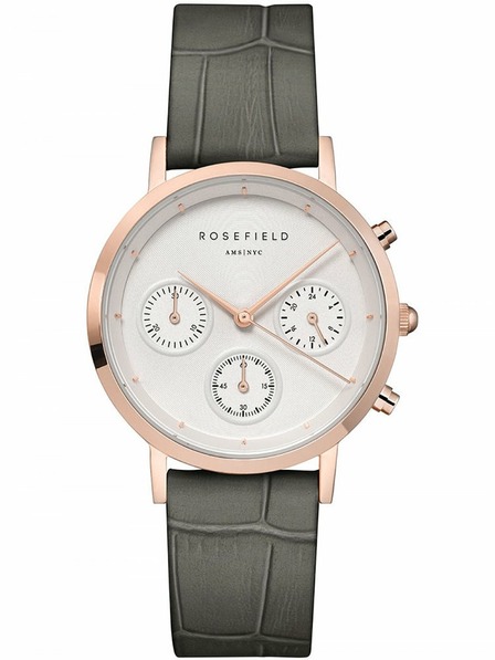 Rosefield Rosefield часовник NCGRG-N95 The Gabby White Sunray Croco Grey Rose Gold