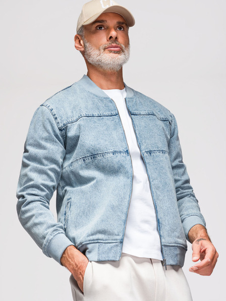 Ombre Clothing Мъжко яке бомбър от деним с ефект "stone wash" - светлосиньо V3 OM-JADJ-0163 Ombre Clothing