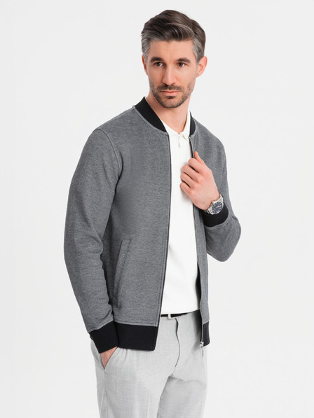 Ombre Clothing Мъжко плетено яке бомбър - черно