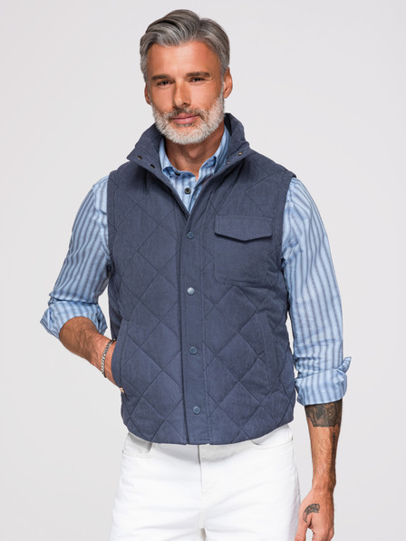 Ombre Clothing Мъжко прошивано яке без ръкави със бразилски ефект - тъмно син V2 OM-JAVJ-0277 Ombre Clothing