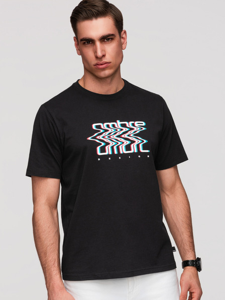 Ombre Clothing Мъжка памучна тениска с принт Ombre - черна V1 OM-TSPT-0286 Ombre Clothing