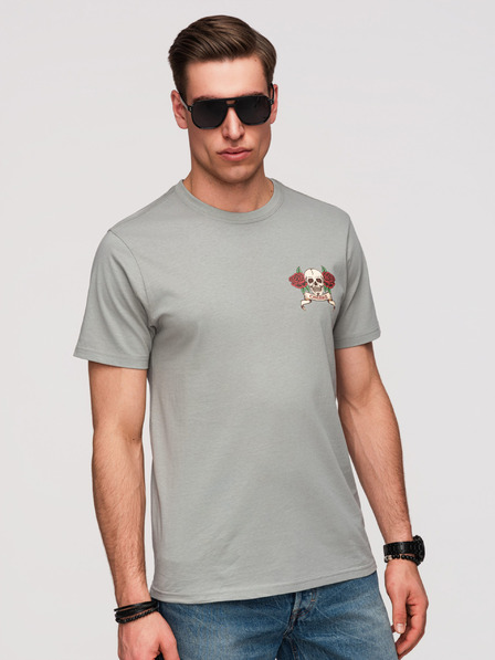 Ombre Clothing Мъжка памучна тениска regular fit с винтидж принт татуировка - сива V1 OM-TSPT-0257 Ombre Clothing