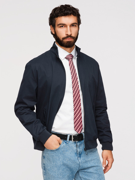 Ombre Clothing Мъжко яке Harrington със стойка и карирана подплата - тъмно синьо V2 OM-JANP-0326 Ombre Clothing