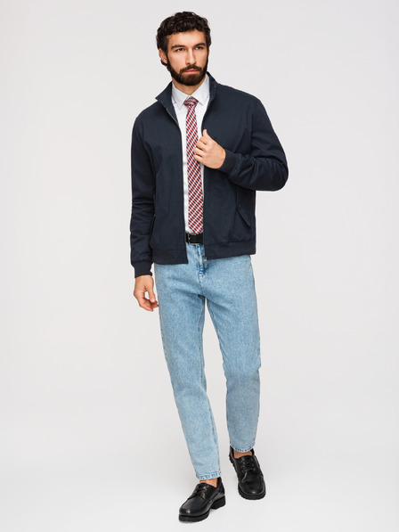 Ombre Clothing Мъжко яке Harrington със стойка и карирана подплата - тъмно синьо V2 OM-JANP-0326 Ombre Clothing