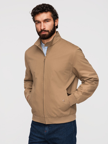 Ombre Clothing Мъжко яке Harrington със стойка и карирана подплата - светло кафяво V5 OM-JANP-0326 Ombre Clothing