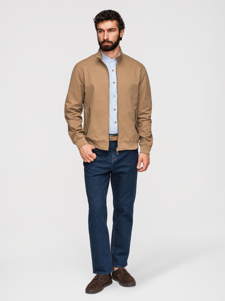 Ombre Clothing Мъжко яке Harrington със стойка и карирана подплата - светло кафяво V5 OM-JANP-0326 Ombre Clothing