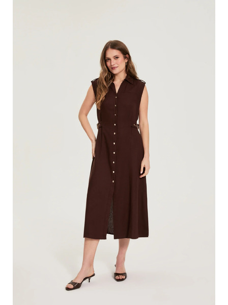 Moodo Linen dress brown Moodo