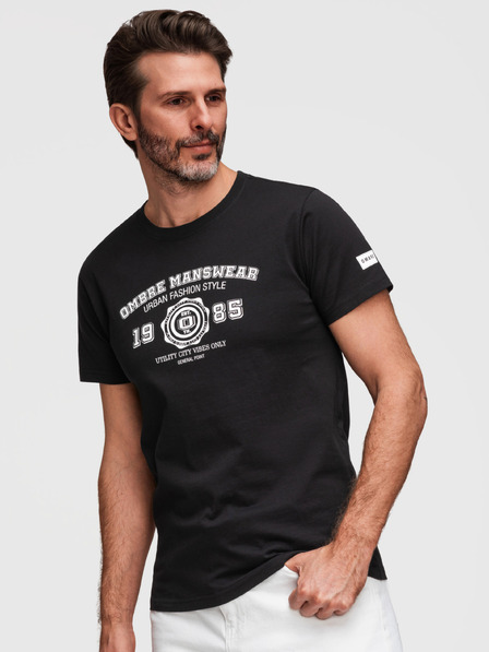 Ombre Clothing Мъжка памучна тениска с принт College - V2 black OM-TSPT-0269 Ombre Clothing