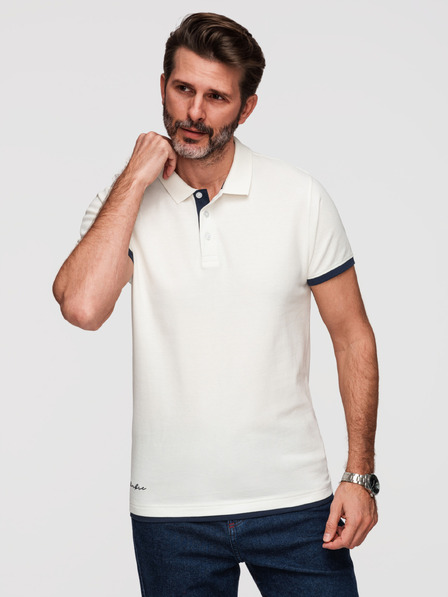 Ombre Clothing Men's cotton polo shirt with contrast trim - white V1 OM-POSS-0170 Ombre Clothing