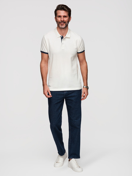 Ombre Clothing Men's cotton polo shirt with contrast trim - white V1 OM-POSS-0170 Ombre Clothing