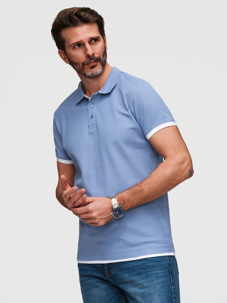 Ombre Clothing Мъжка памучна поло тениска с контрастен мандал - синя V3 OM-POSS-0170 Ombre Clothing