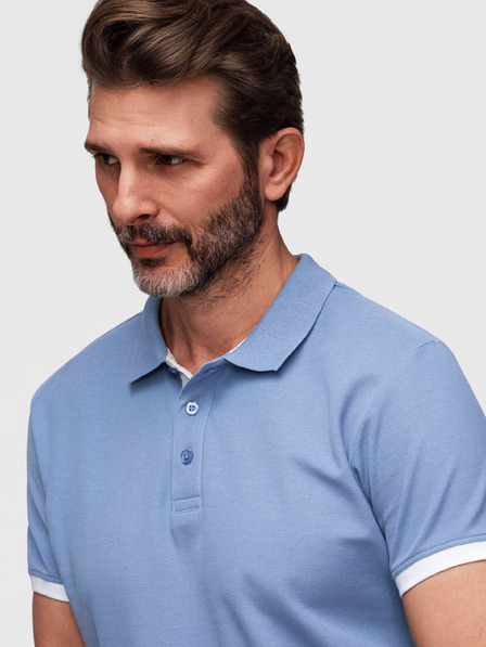 Ombre Clothing Мъжка памучна поло тениска с контрастен мандал - синя V3 OM-POSS-0170 Ombre Clothing