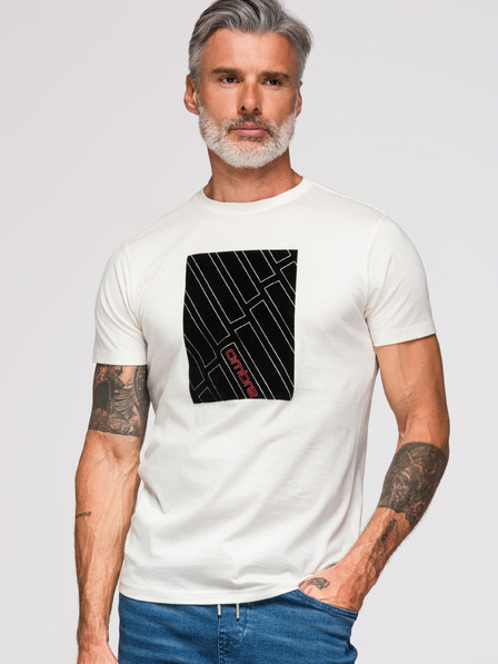 Ombre Clothing Мъжка памучна тениска с геометричен печат - бяла V1 OM-TSPT-0259 Ombre Clothing