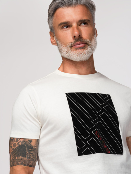 Ombre Clothing Мъжка памучна тениска с геометричен печат - бяла V1 OM-TSPT-0259 Ombre Clothing
