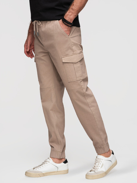 Ombre Clothing Мъжки панталони JOGGERY с cargo джобове със цип - бежови V2 OM-PAJO-0290 Ombre Clothing