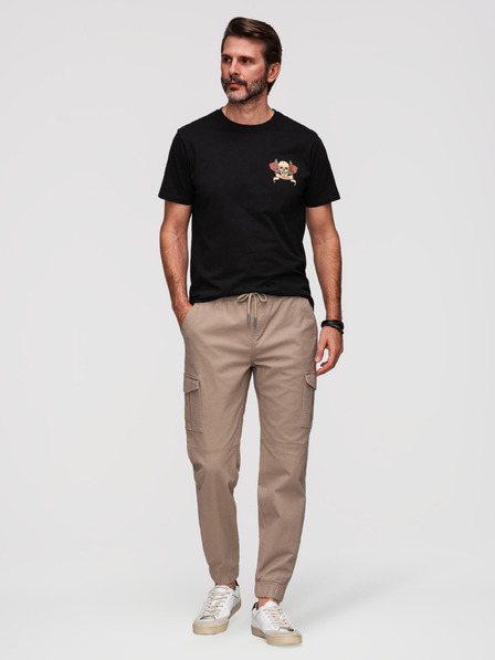 Ombre Clothing Мъжки панталони JOGGERY с cargo джобове със цип - бежови V2 OM-PAJO-0290 Ombre Clothing