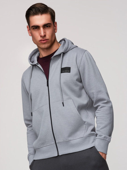 Ombre Clothing Мъжки суитшърт със цип с качулка и апликация - сив V1 OM-SSZP-0256 Ombre Clothing