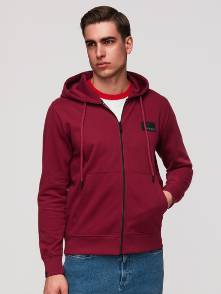 Ombre Clothing Мъжки суитшърт без копчета с качулка и апликация - червен V3 OM-SSZP-0256 Ombre Clothing
