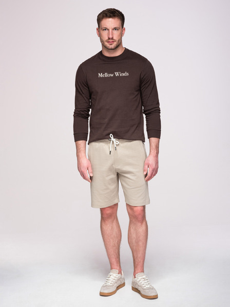 Ombre Clothing Мъжки памучни шорти със шнурове и джобове - светло бежови V1 OM-SRBS-0205 Ombre Clothing