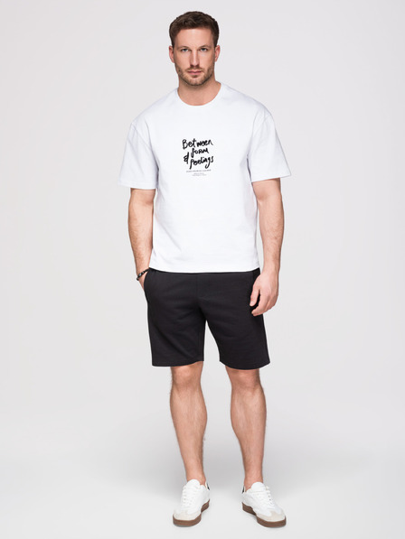 Ombre Clothing Мъжки памучни шорти с шнур и джобове - черни V5 OM-SRBS-0205 Ombre Clothing