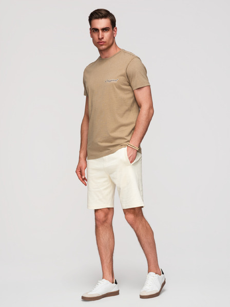 Ombre Clothing Мъжки памучни шорти с мандал и джобове - кремави V12 OM-SRBS-0205 Ombre Clothing