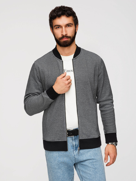Ombre Clothing Мъжко плетено яке бомбър - черно