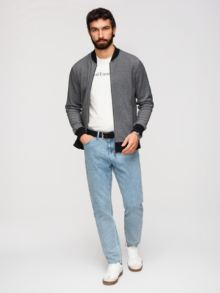 Ombre Clothing Мъжко плетено яке бомбър - черно