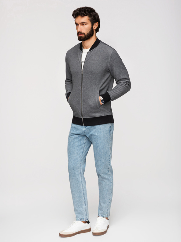 Ombre Clothing Мъжко плетено яке бомбър - черно