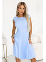 numoco LILA Classic pleated dress with short sleeves and belt - light blue