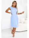 numoco LILA Classic pleated dress with short sleeves and belt - light blue