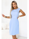 numoco LILA Classic pleated dress with short sleeves and belt - light blue