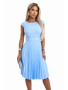 numoco LILA Classic pleated dress with short sleeves and belt - light blue