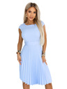 numoco LILA Classic pleated dress with short sleeves and belt - light blue